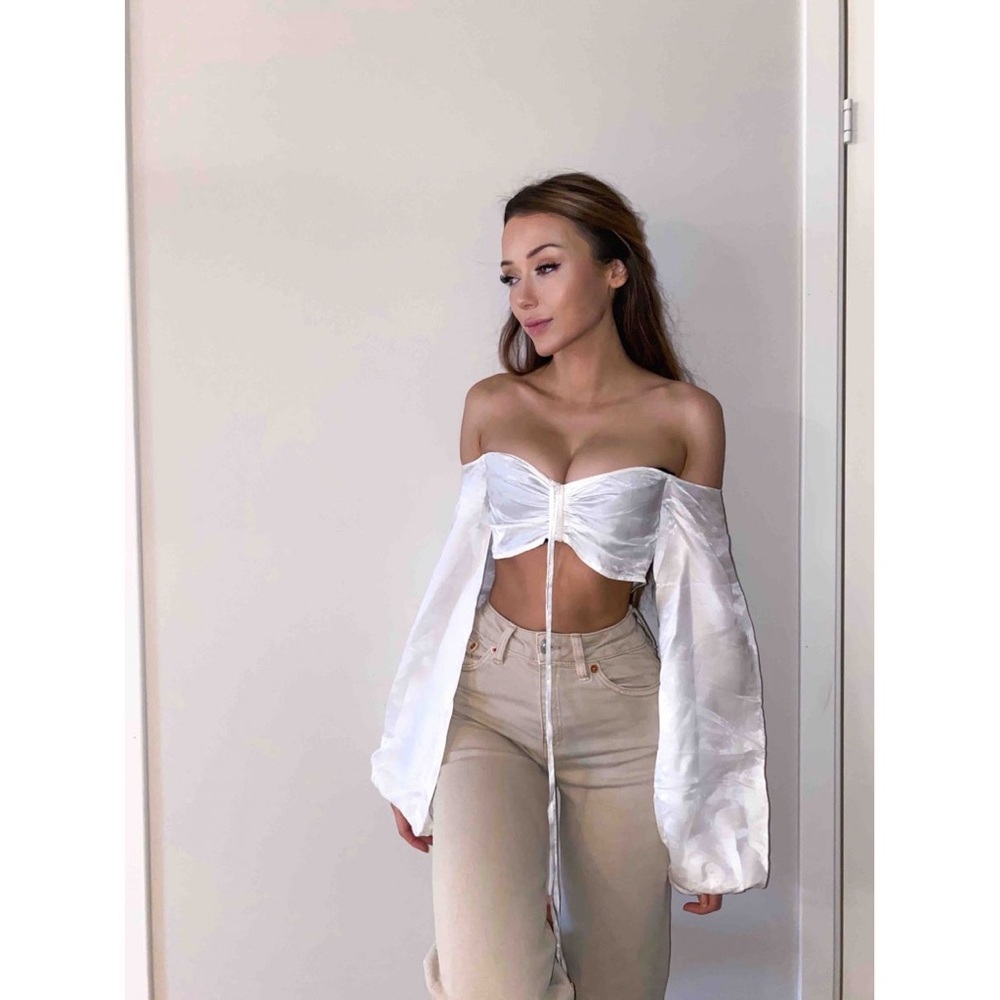 Kim shui silk white balloon sleeve top